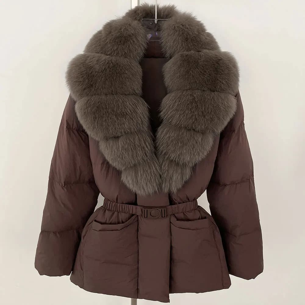 Real Coat of Skin Natural Enormous Vera Fox Fur 2024 New Women of Winter Down 90% Duck Down White Casual Feminine Parka