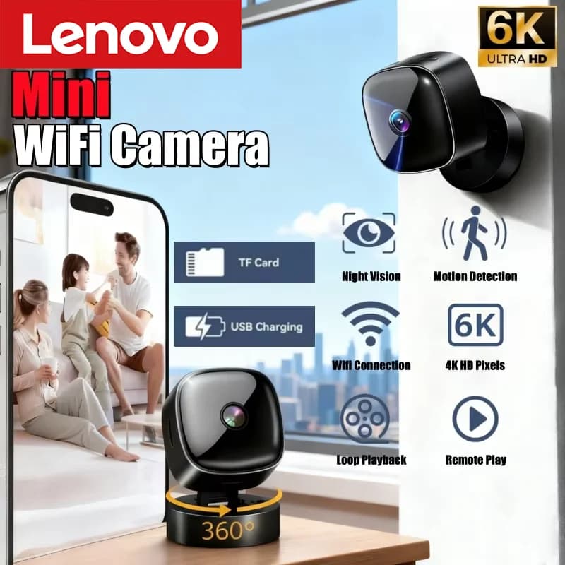 Lenovo 6K HD Mini Camera 2.4G Wifi Security Protection Remote Monitor Camcorders Home Phone Connectivity Smart Device 2026New