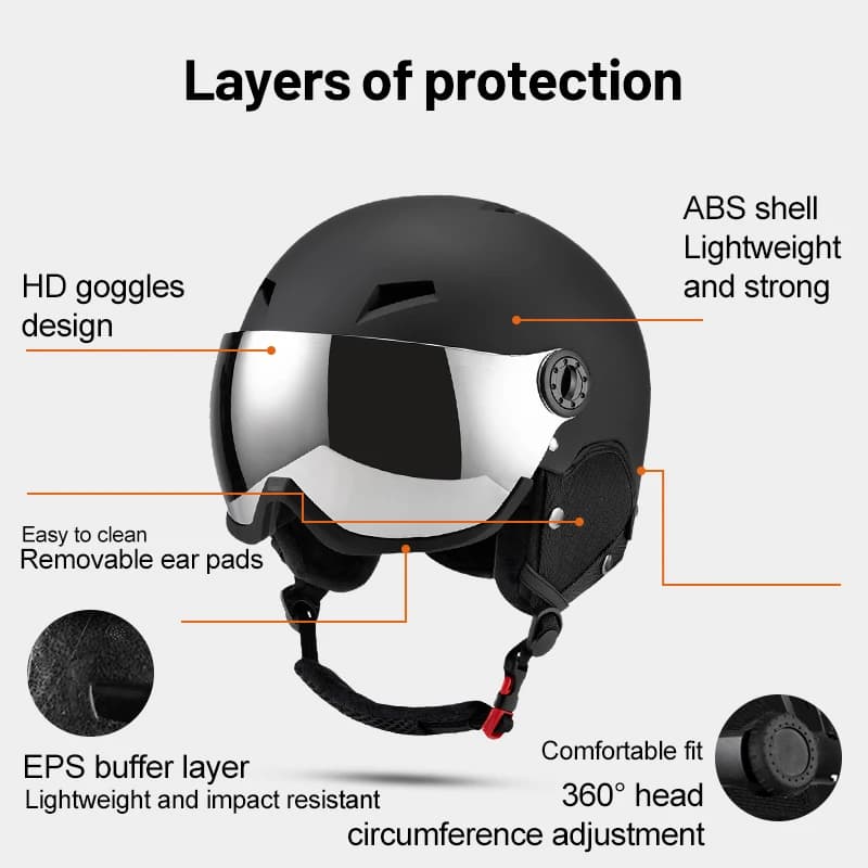 Il nuovo casco da sci di livello professionale di Horntour, occhiali da neve all-in-one ultraleggeri, attrezzatura da sci calda e anticollisione per esterni