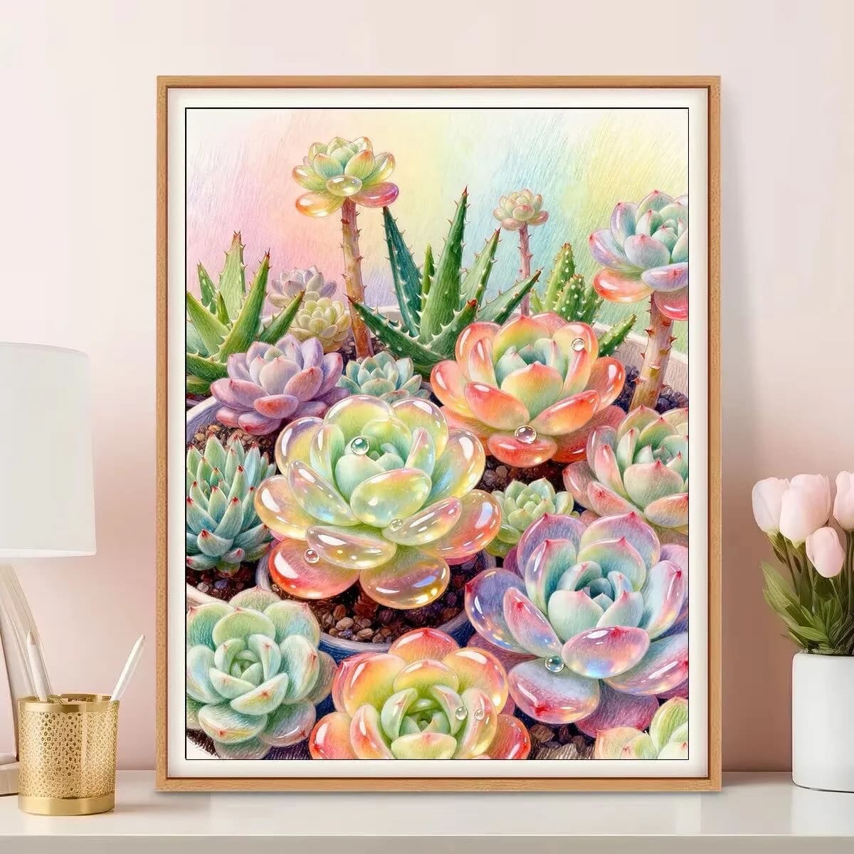 DIY 9CT 14ct Cross Stitch Embroidery Kit with Needles 70 Colors Threads Printed Set for Crafts Succulent Needlework
