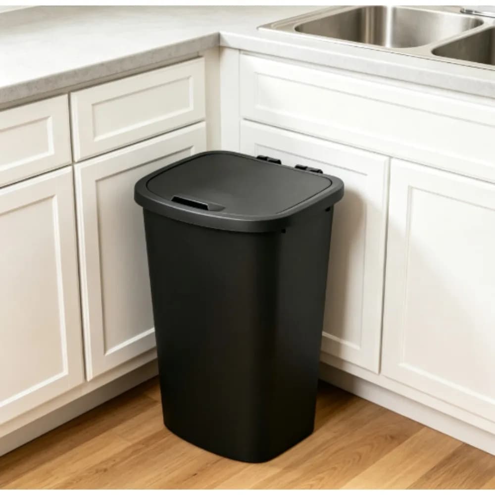 Mainstays kitchen trash can, 11-gallon plastic trash can with flip lid, black.
