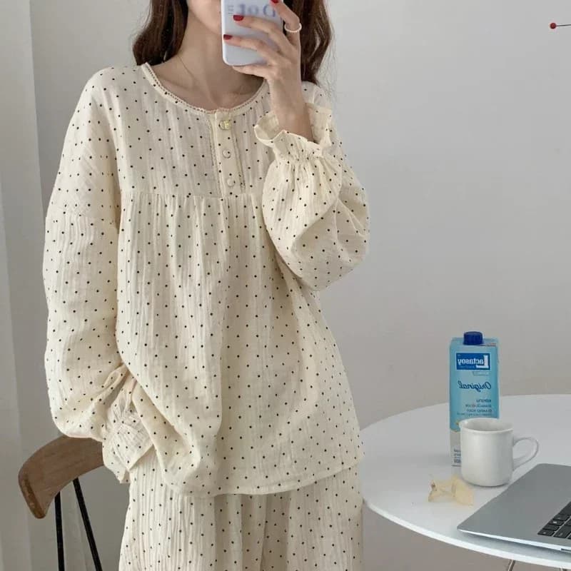 Nuovo pigiama da donna Completo da casa Primavera e autunno Versione coreana dei pantaloni lunghi a maniche lunghe Abito da casa allentato a sezione sottile