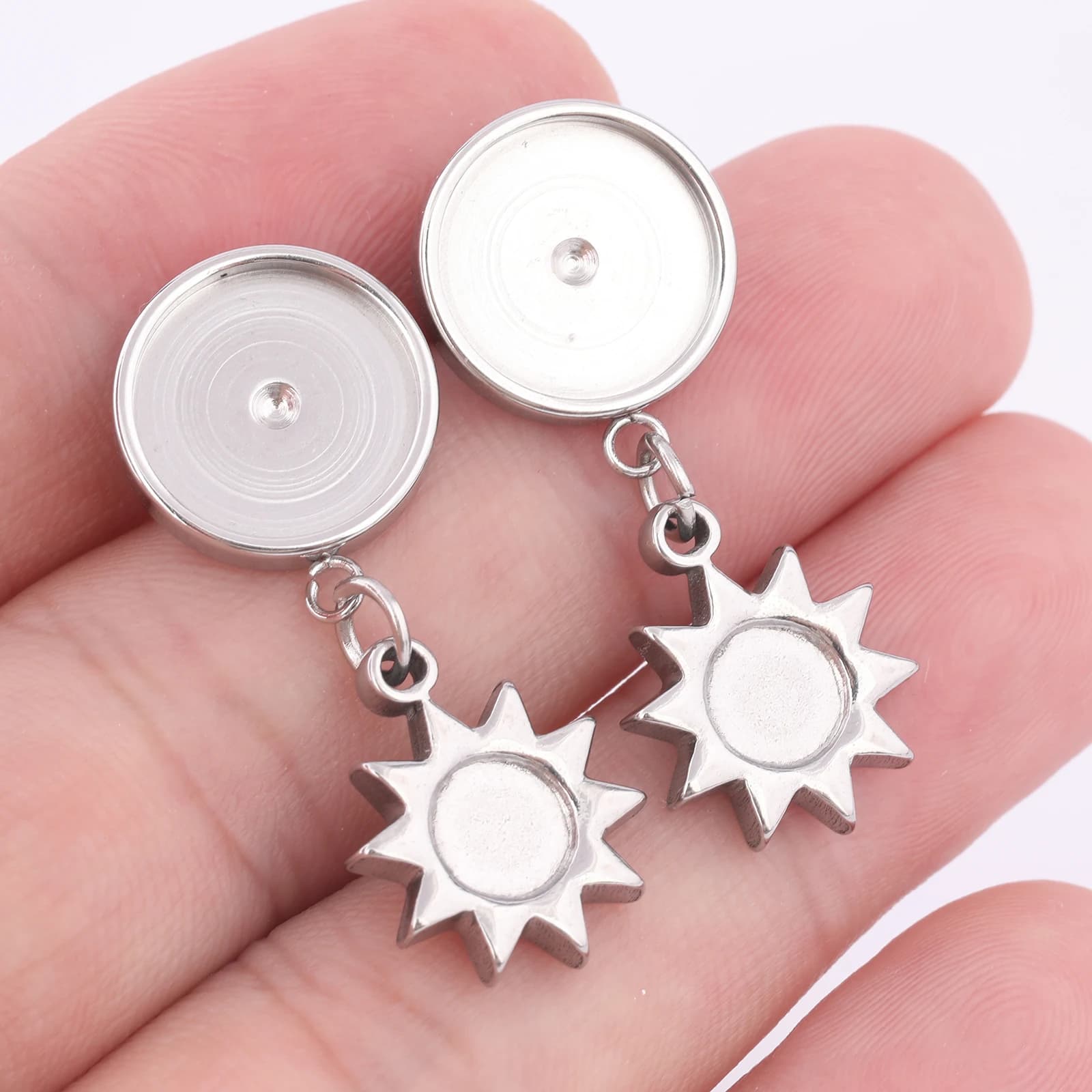 6 pezzi in acciaio inossidabile con base per orecchini cabochon da 12 mm, borchie grezze con ciondoli circolari, risultati di creazione di gioielli fai da te
