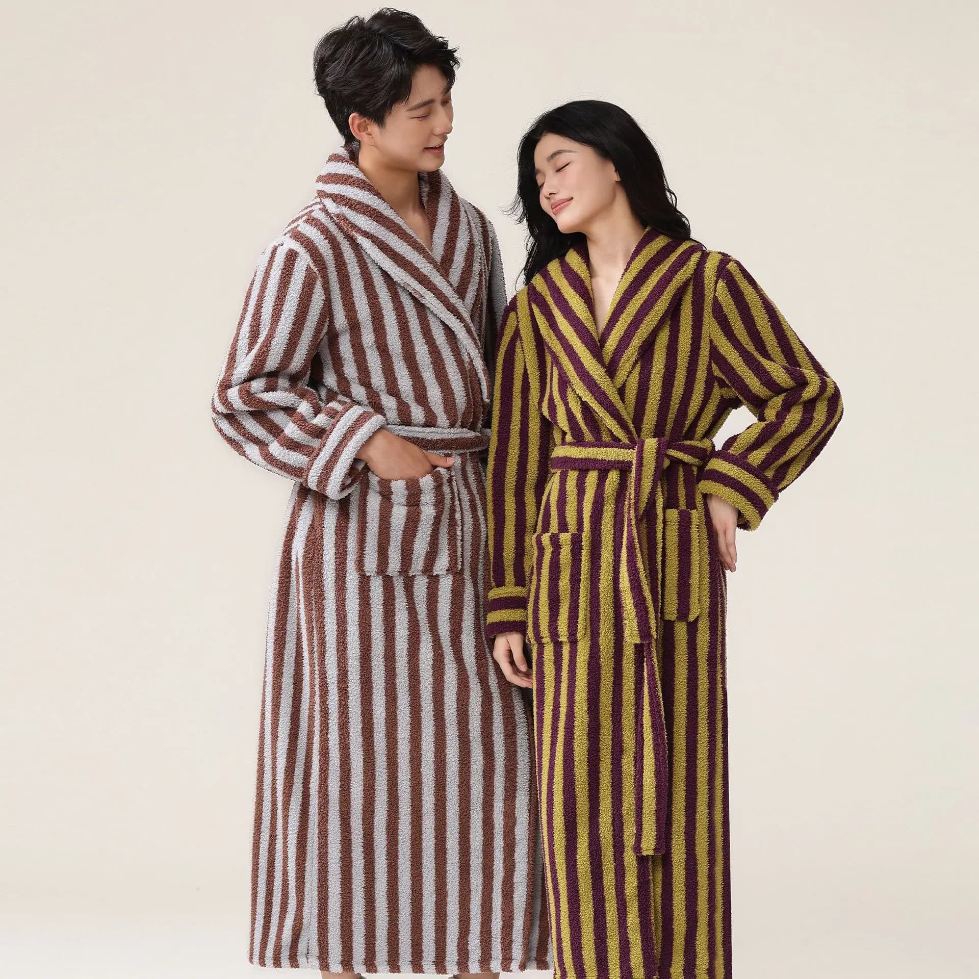 1 pcs unisex autumn strip robe kimono night bathrobe cozy night dresses woman dressing clothes for the house