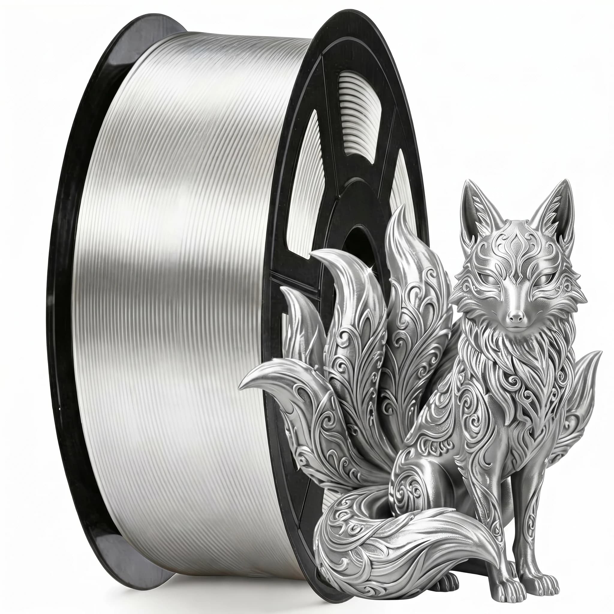 3D Filament 1.75, Shiny Silk PLA Filament with Smooth Silky Surface,Dimensional Accuracy +/- 0.02mm,Silk Silver 250G