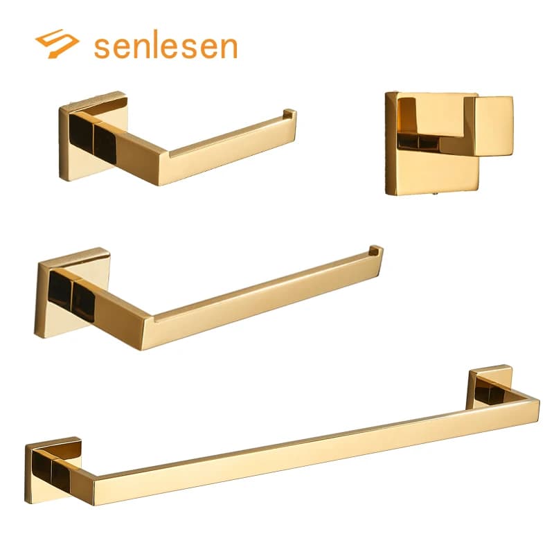 Senlesen set di accessori per il bagno dorato 4 pezzi per montaggio a parete portasciugamani ganci per accappatoio portarotolo di carta igienica Hardware in acciaio inossidabile