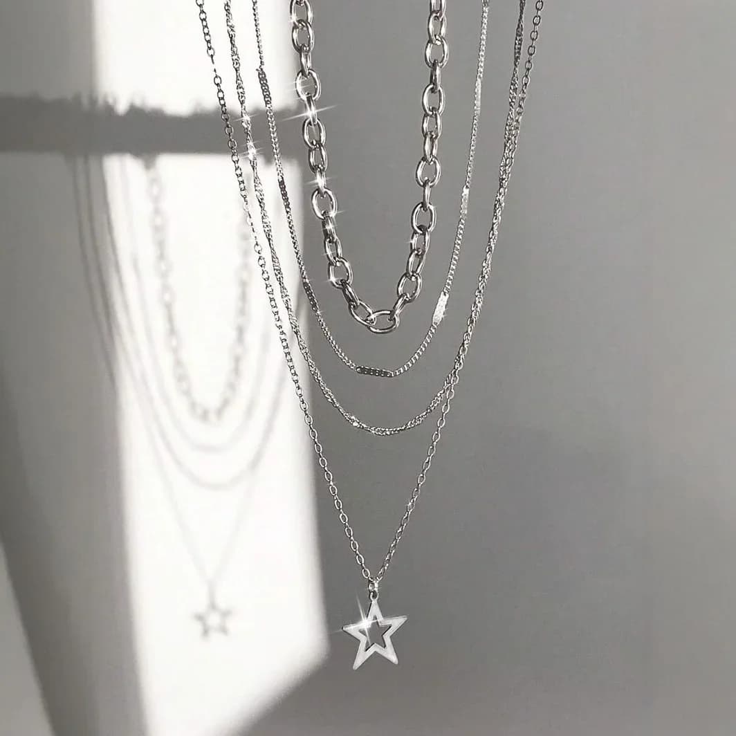 Minimalist Versatile Necklace Set, Star Choker, Sweet & Cool Thin Chain Metal Accessories