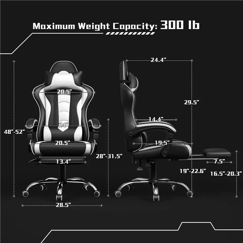 Gaming Chair with Electric Massage Lumbar Support, Footrest & Headrest — Ergonomic High Back Recliner for Home, Customized
