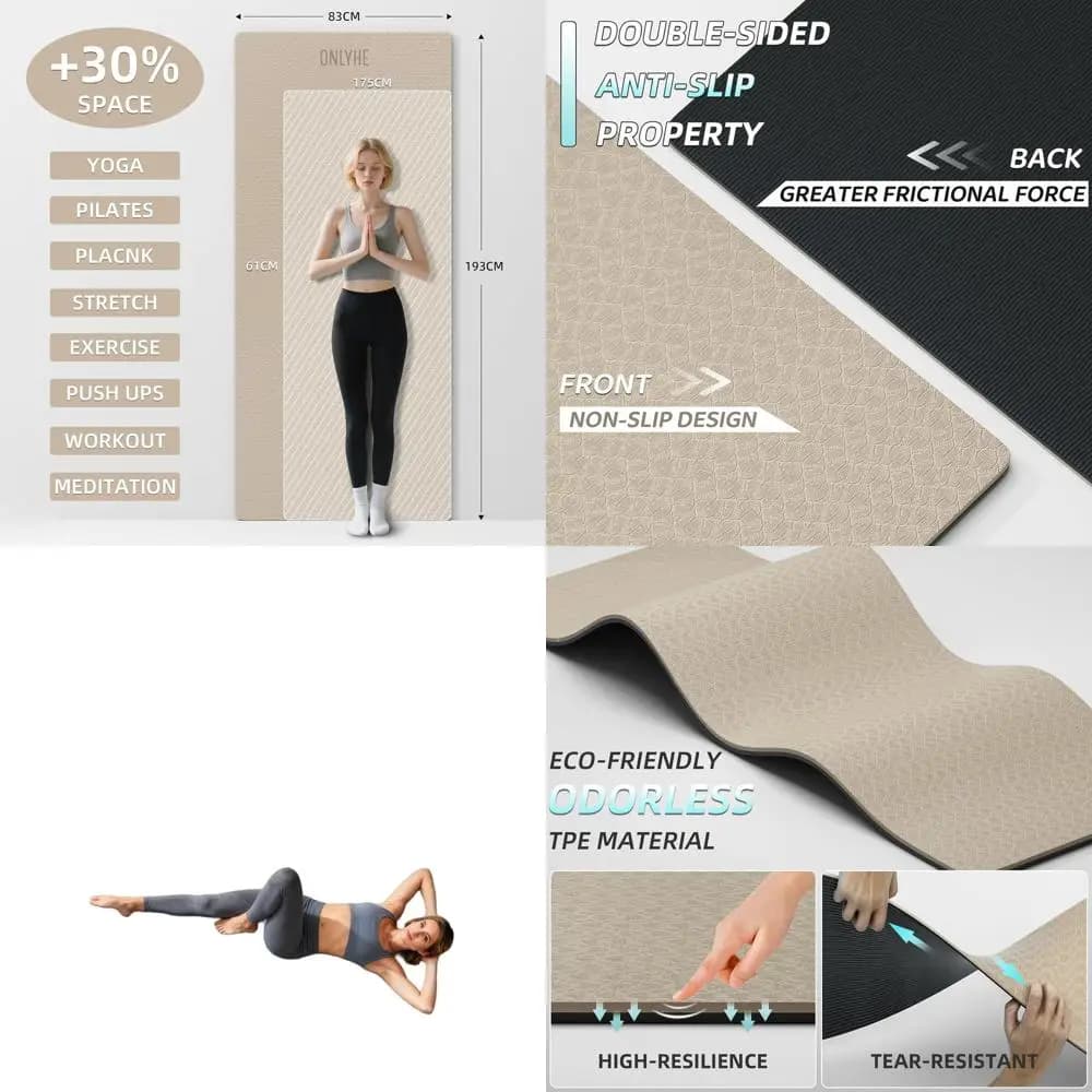 Tappetino yoga di dimensioni jumbo 76x32,6x7 mm - TPE antiscivolo su entrambi i lati, ammortizzazione leggera da 1,1 kg per adulti alti