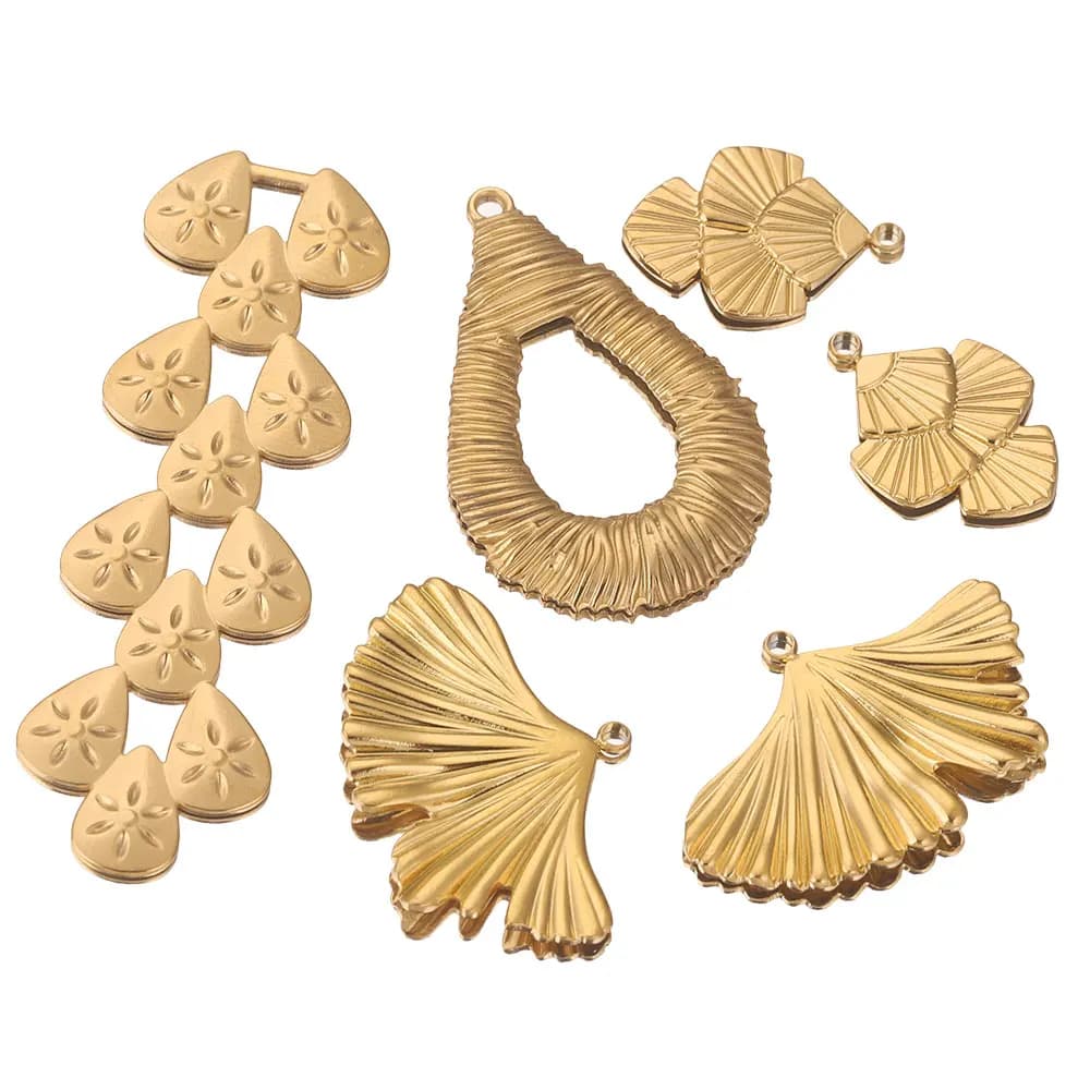 5/10pcs Stainless Steel Long Strip Flower Water drops Leaf Charms For Earrings DIY Gold Plated Pendant Connectors Jewelry Making