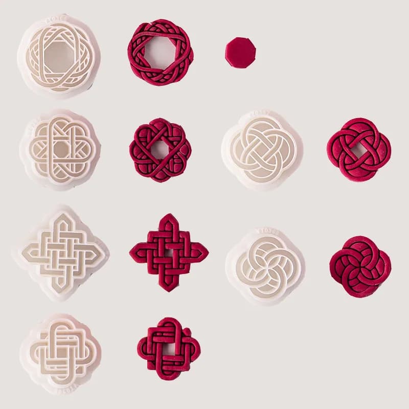 Retro Chinese Knot Cactus Flower Leaf Polymer Clay Cutters Traditional Geometric Pattern Handmade Earring Pendant Molds