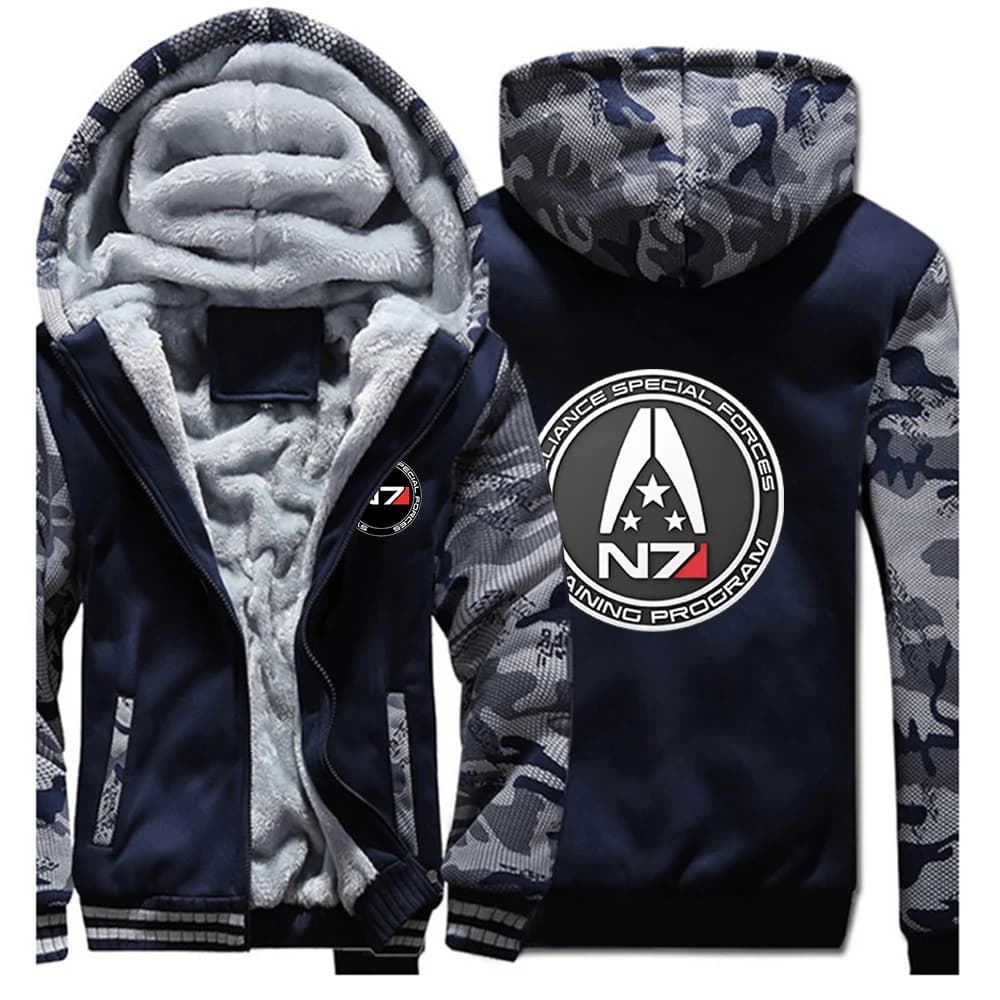 Felpe con cappuccio effetto N7 Giacca con cerniera in pile ispessito Uomo invernale Uomo Donna Felpa con cappuccio N7 unisex Felpe con cappuccio ispessite calde