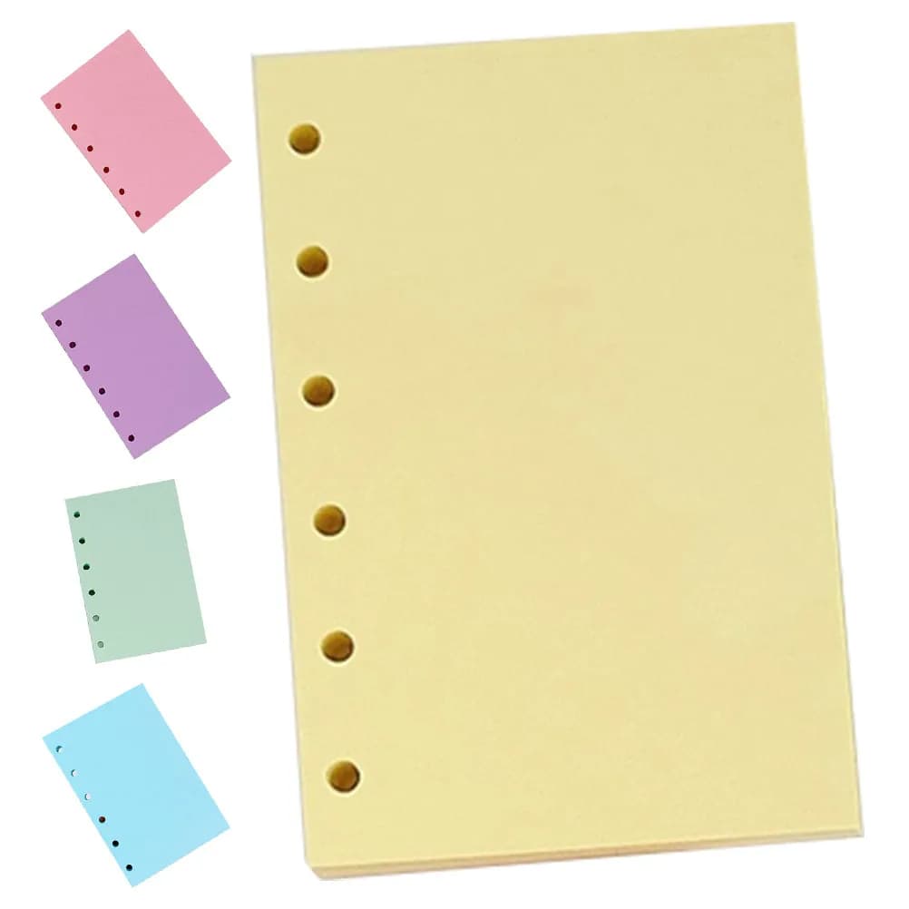 Carta Colorata a Fogli Sciolti per Raccoglitori a 6 Anelli, Ricariche per Quaderni Ricaricabili per Planner, Scuola, Ufficio, Anelli e Linguette per Raccoglitori