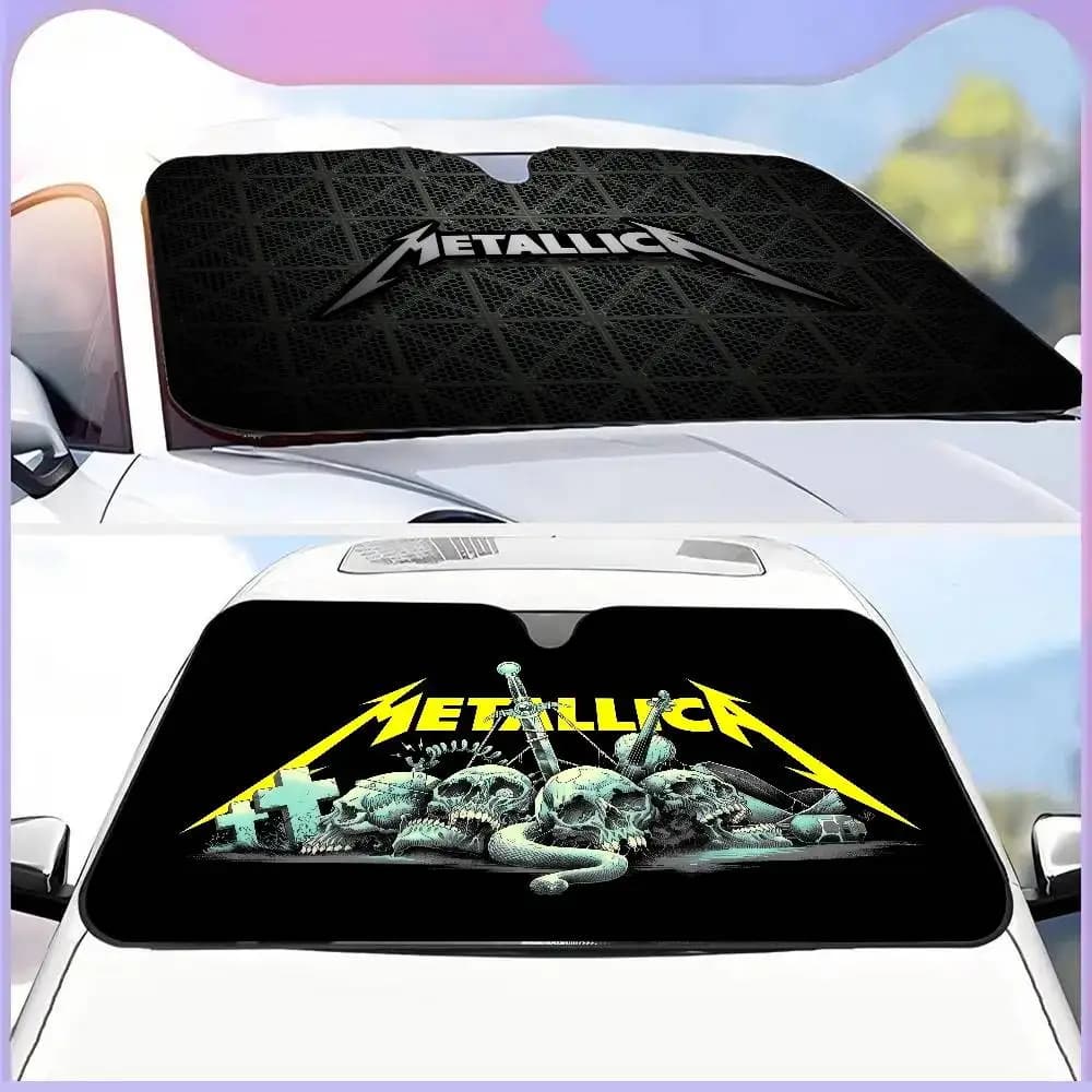 LOGO M-METALLICA Band Cartoon Car Window Windscreen Cover Sun Shade Auto Sun Visor Car-covers Car Solar Protection