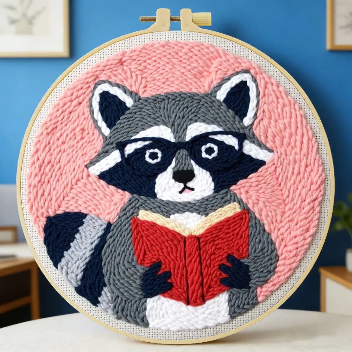 Kit per ricamo punch needle 20x20 cm (7,87 pollici) con motivo procione - Set per ricamo a punto uncinetto, ricamo a maglia, regalo fai da te fatto a mano