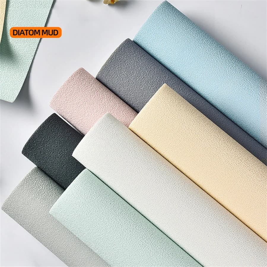 Self Adhesive 3D Panel Linen Wallpaper Foam Soundproof Waterproof 3D Diatom Mud Wall Sticker Modern Simple Bedroom Wallpaper
