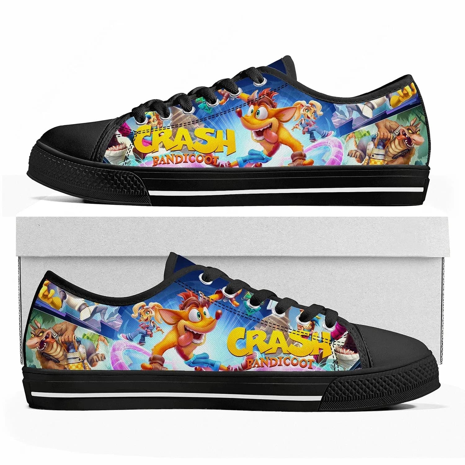 Crash Bandicoot Low Top Shoes Men Women Teenager Sneakers Canvas High Quality Sneaker Casual Customized Couple Shoe Black Sole