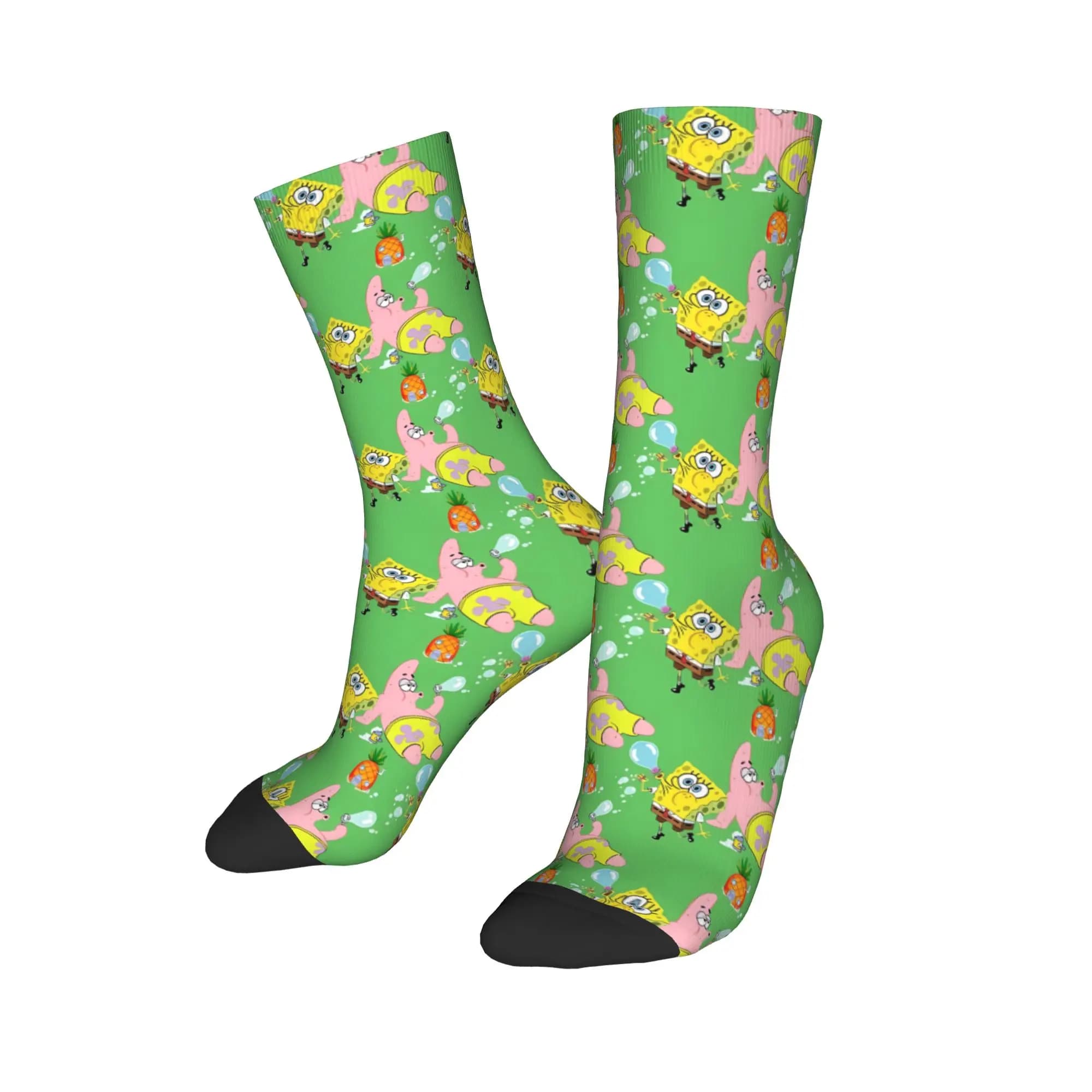 SpongeBobs Green Pineapple Tile Socks Trendy Stockings Winter Anti Bacterial Men's Socks Medium Soft Design Cycling Socks