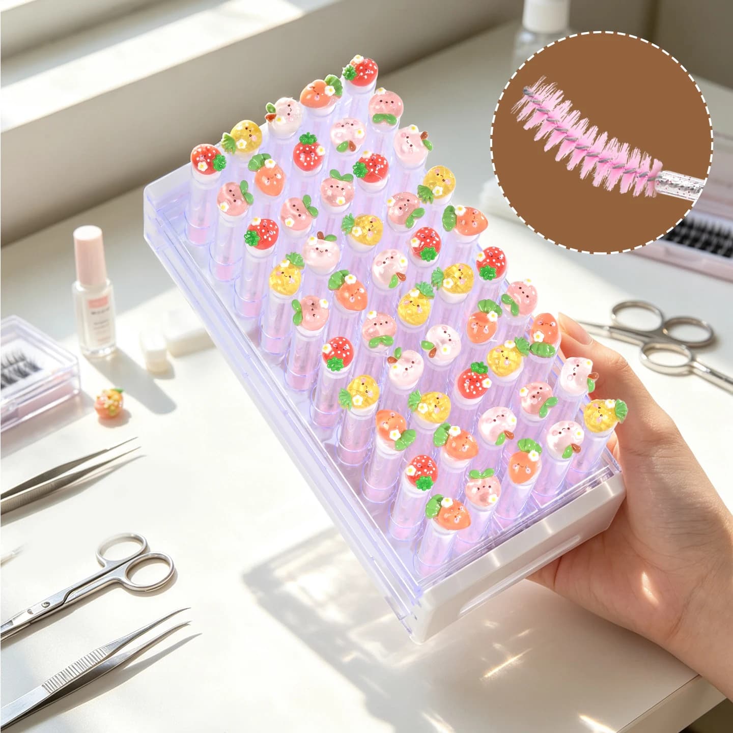 60pcs mascara brush with 10pcs Empty Tubes, 50pcs Nylon Bristles for Eyelash Extension and Replacement, Mascara Tube Brush Set