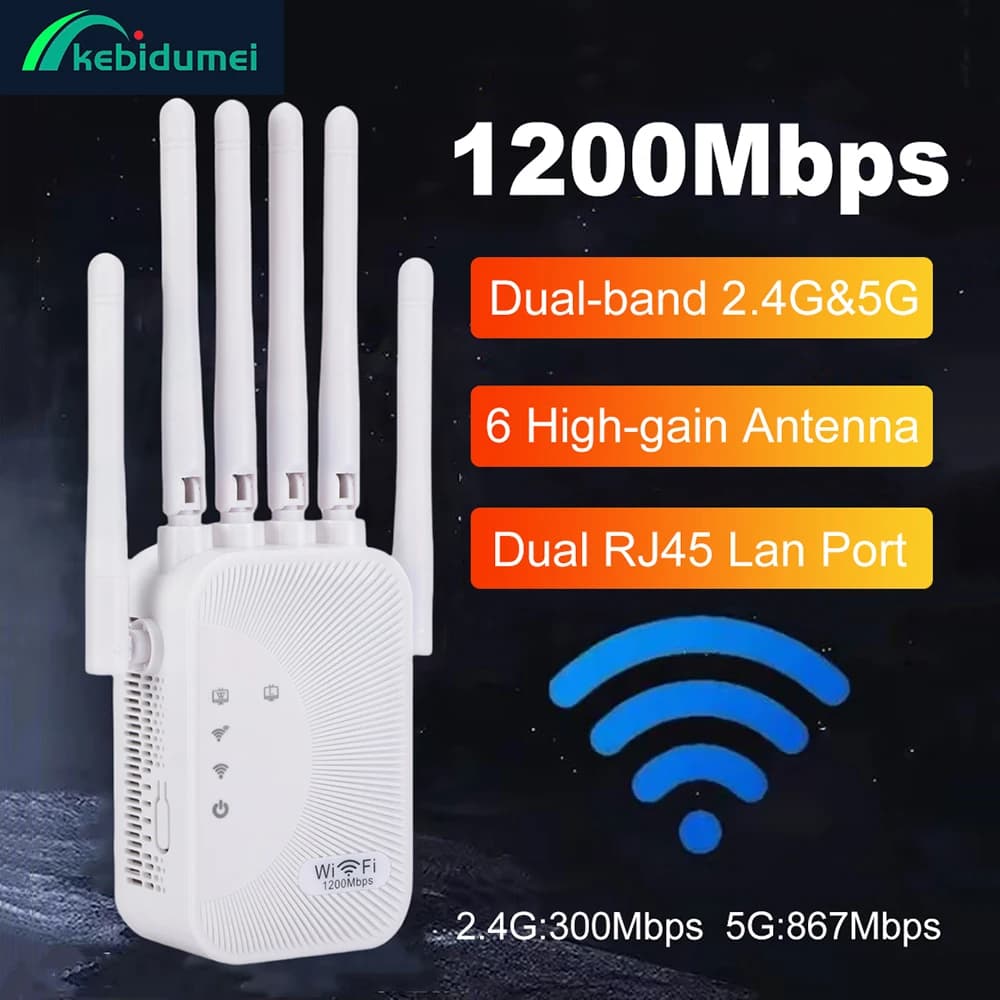 Kebidumei 1200/300Mbps Ripetitore Wifi Amplificatore 2.4G 5G Espansore di Rete Gamma Extender Ripetitore di Segnale WiFi Router Wi-Fi Wireless
