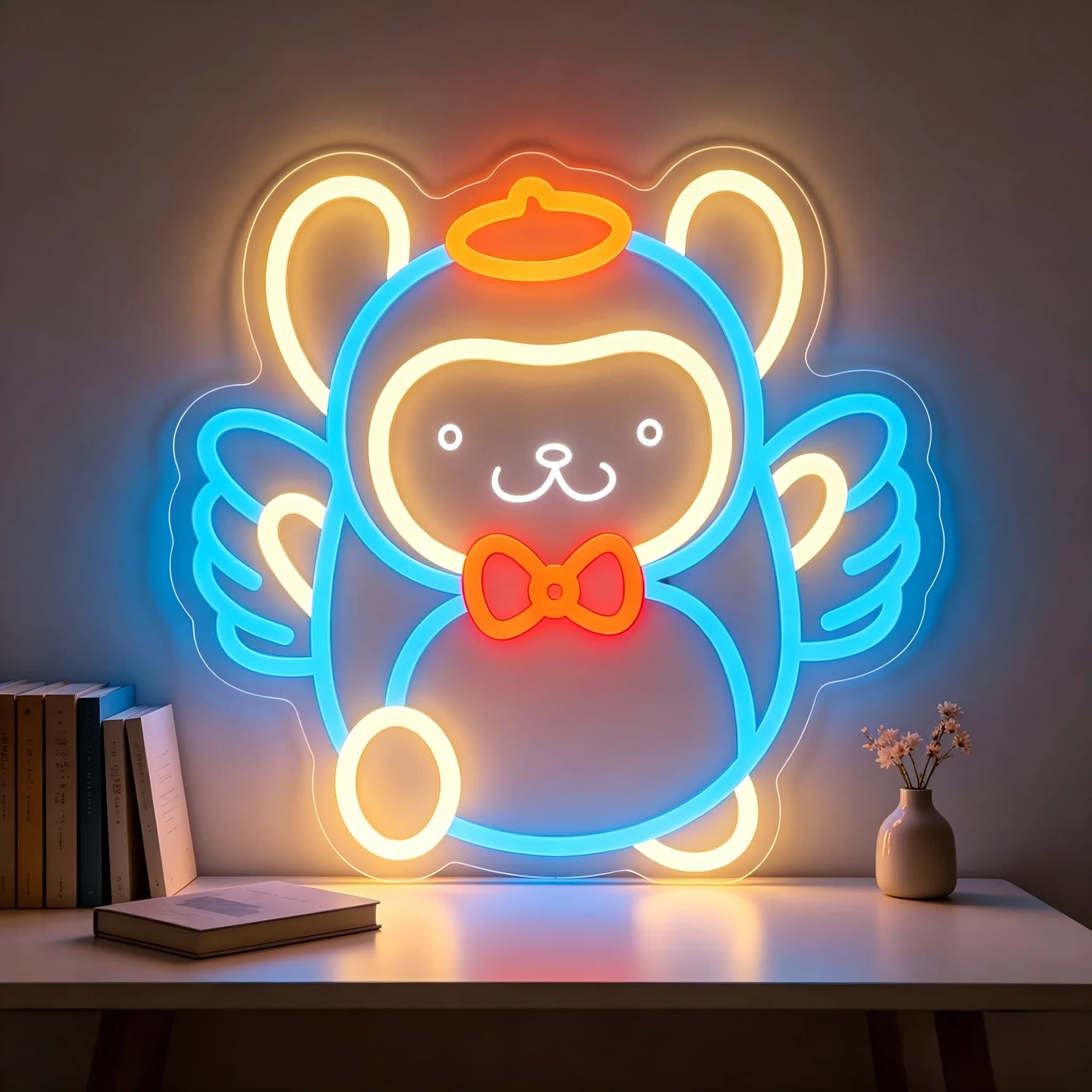 Pompompurin Angel Neon Sign USB Dimmable LED Cartoon Night Light Color Nursery Toddler Bedroom Birthday Party Wall Decor Lamp
