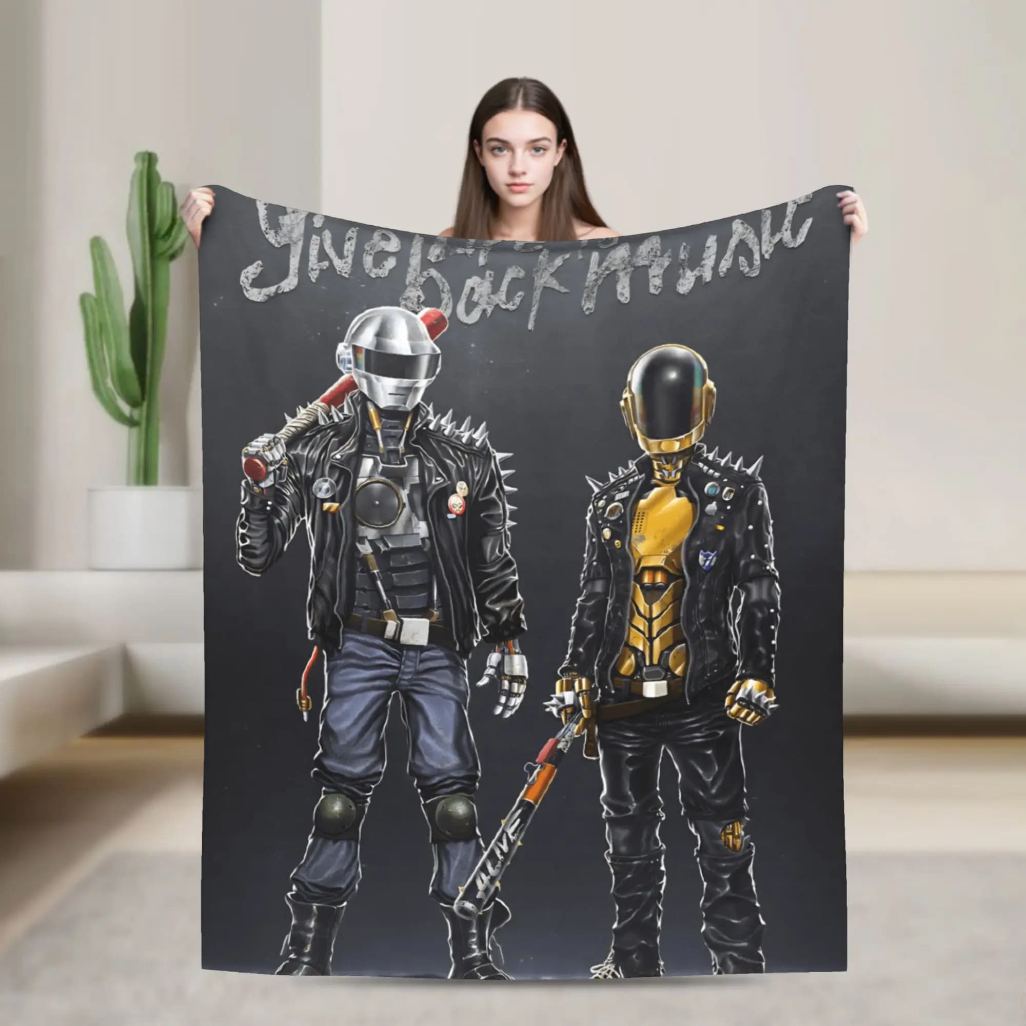 Casco Casuale Daft Punk Coperta di flanella Biancheria da letto morbida e calda per divano letto Aereo da viaggio Stampa Copriletto Divano letto