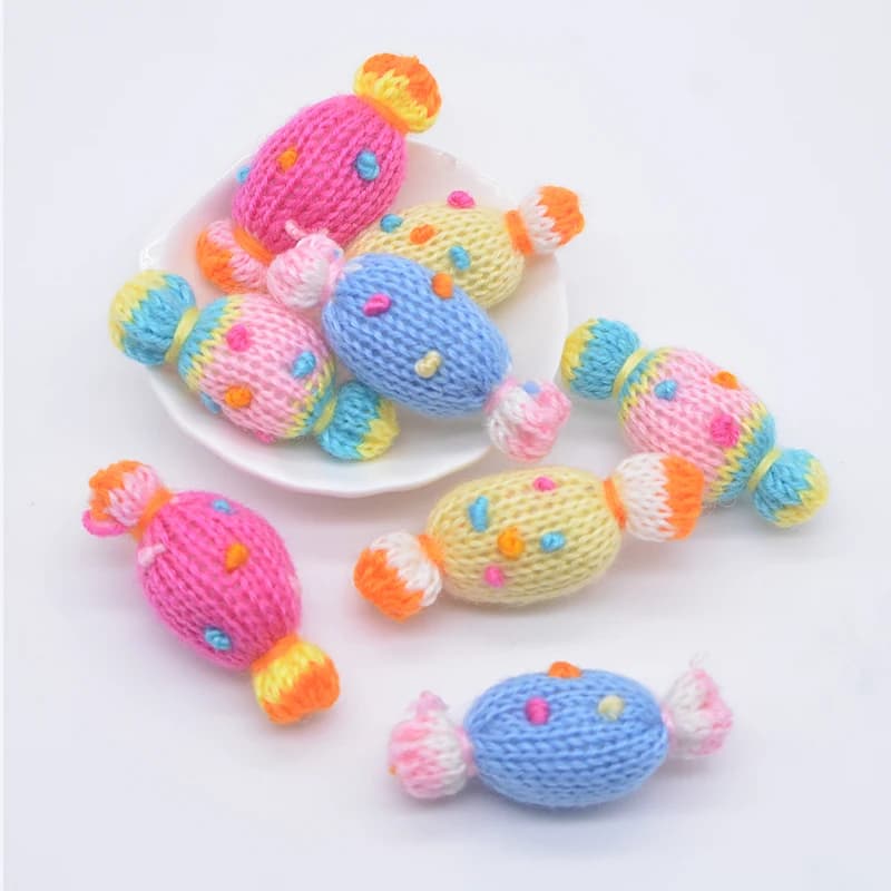 8 pezzi 5,5 * 2 cm tessuto lavorato a maglia riempito con applicazioni di caramelle in spugna per fermagli per capelli cake topper per feste fai da te decorazioni per arco toppe per cucire