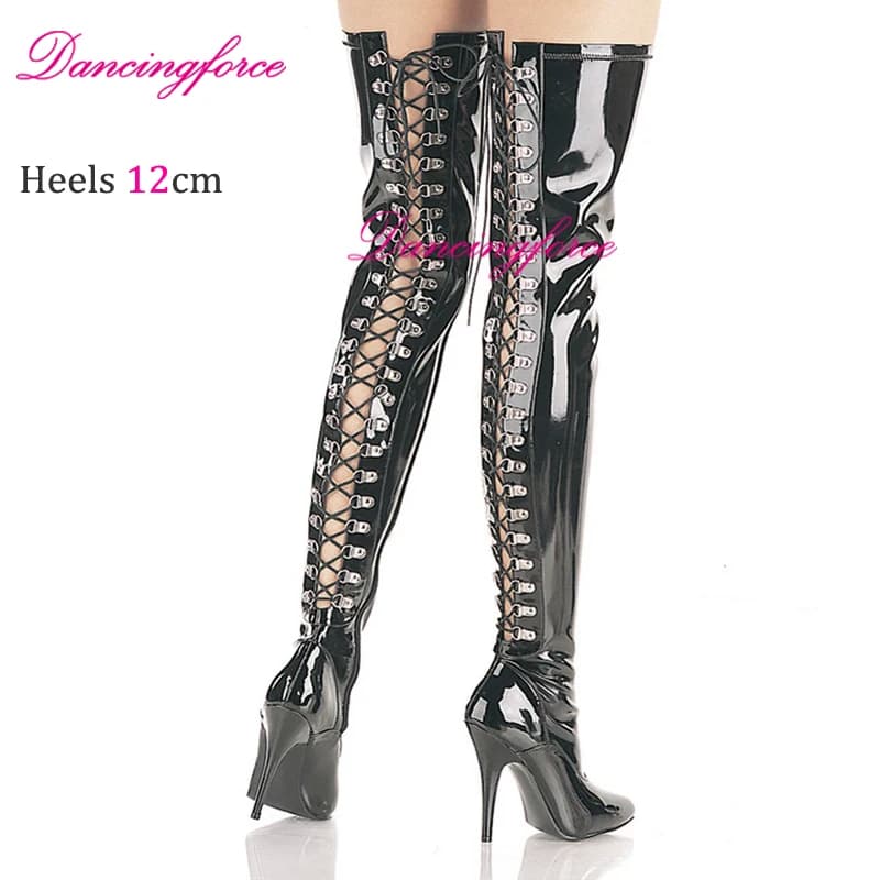 Sexy 12cm Stiletto Over Knee Boots Laces Up Pointy Toe Nightclub Thigh High Party Dress Long Boots Shoes Women