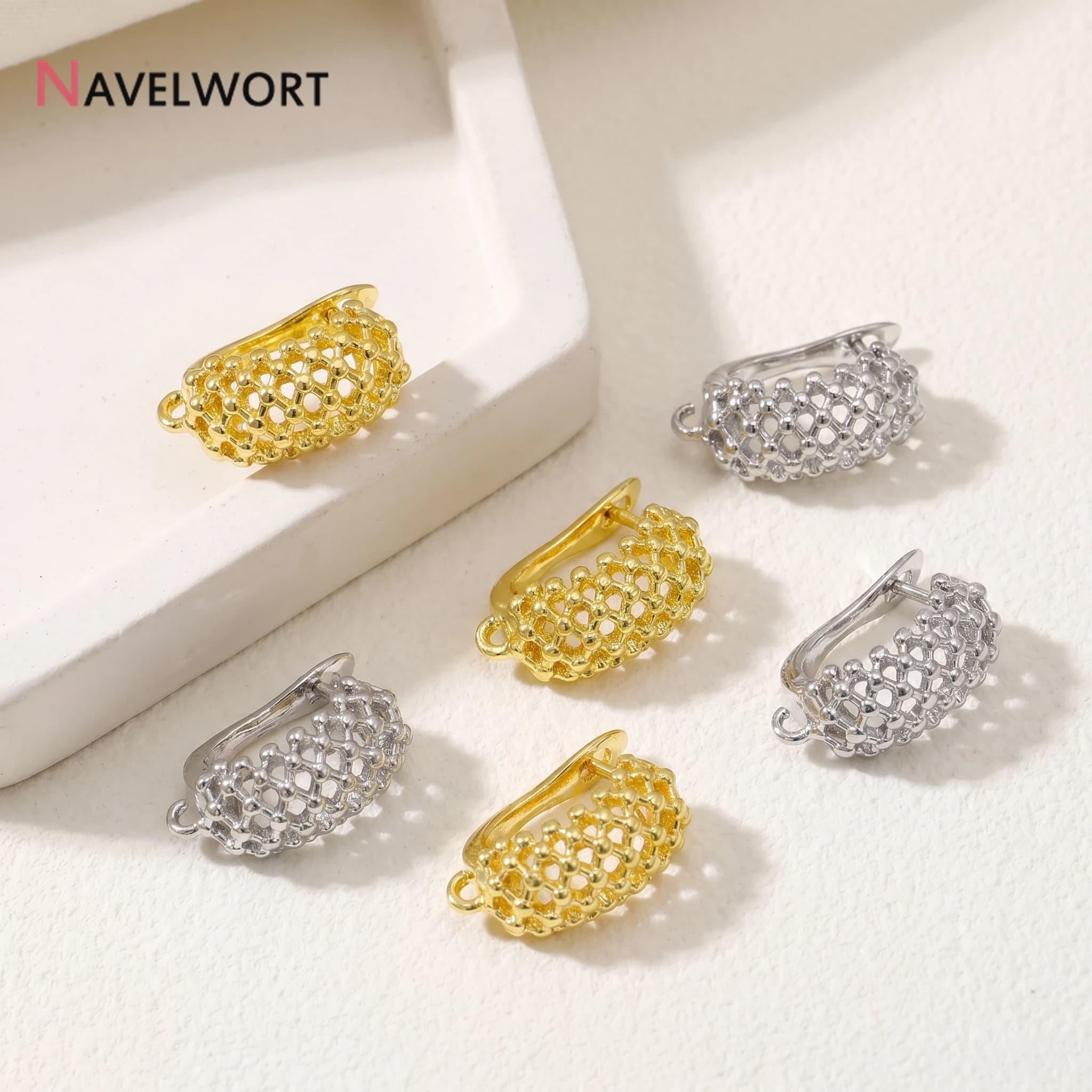 Ganci per Orecchini in Ottone Placcato Oro 18K, Chiusure a Gancio Cavo per Creazione di Gioielli Fai-da-Te, Accessori per Orecchini