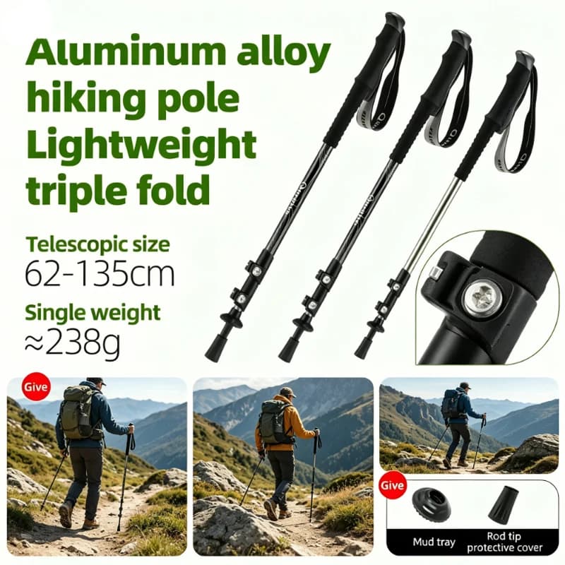 2/1PC Trekking Poles Walking Sticks Alpenstock Telescopic Ultralight Premium Adjustable with Quick Lock Hiking Cane Mountaineeri