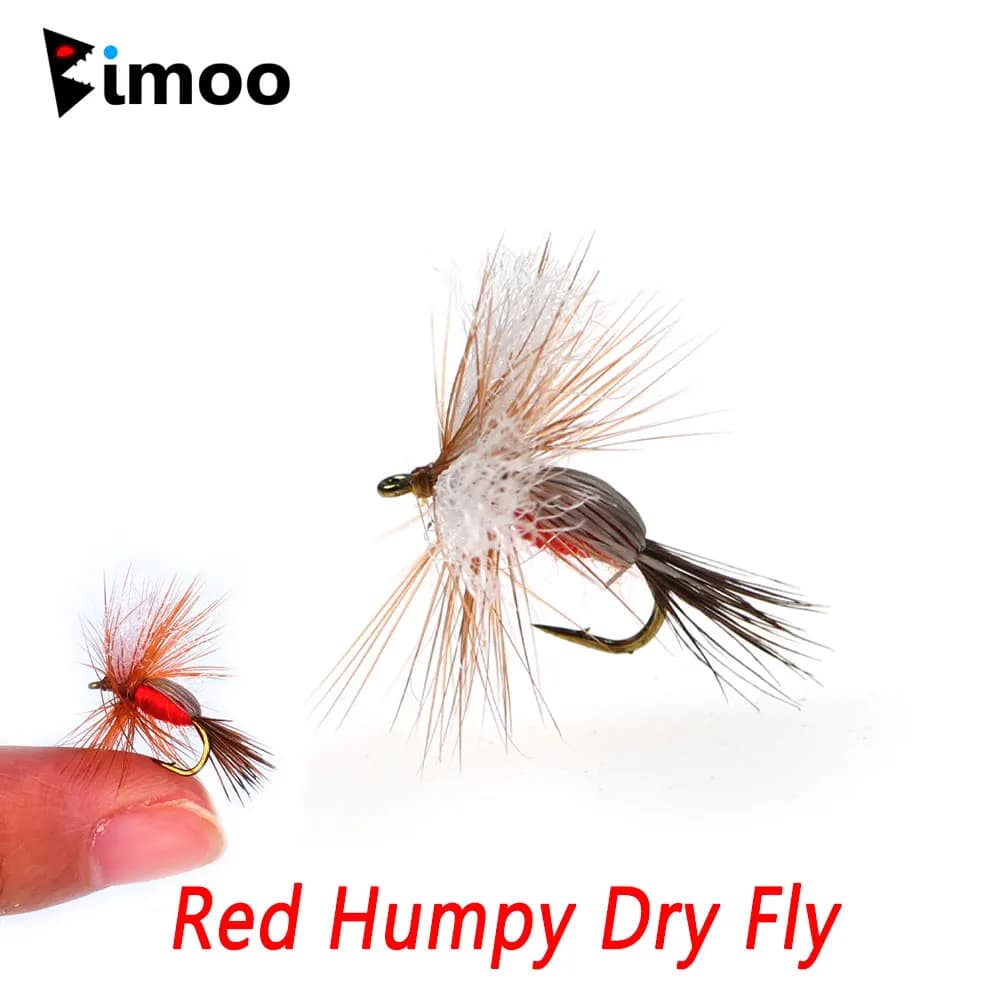Bimoo 6PCS 14# Barb Brown Hackle Red Humpy Dry Fly Floating Fly Artificial May Fly Caddis Fly Grayling Trout Fishing Lures Bait