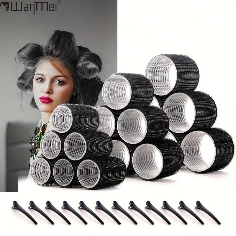 WANMEI 24pcs/Set Hair Roller Sets Self-Grip Hair Rollers Heatless Hair Curlers No Heat 3 Sizes Hair Rollers Clips Styling Tools