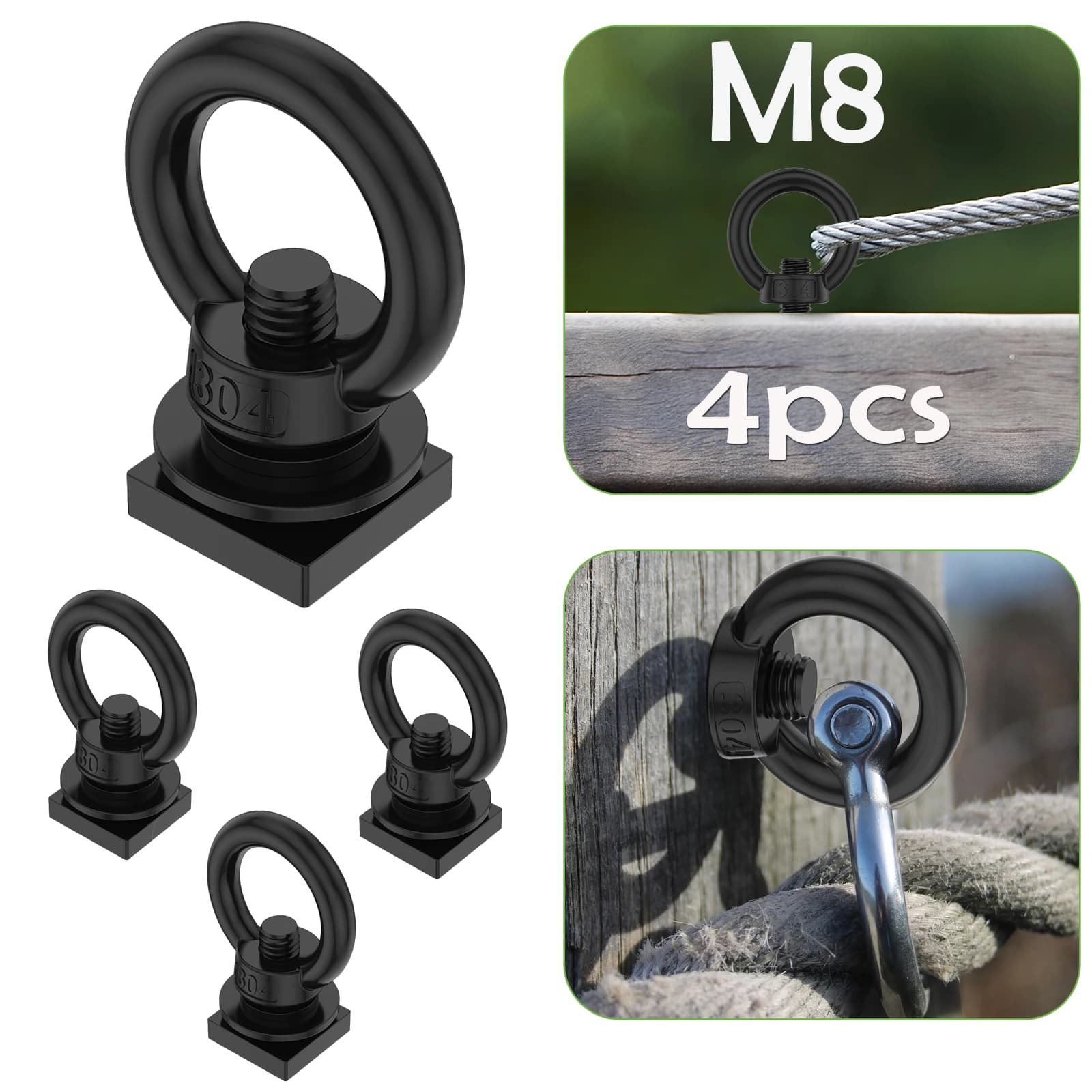 4 pz M8 T Track Mount Tie Imbottiture Ancoraggio In Acciaio Inox 304 Anello A Forma di Vite Occhio T Bullone Occhio Dado per Tenere Cavo Elastico, Corde