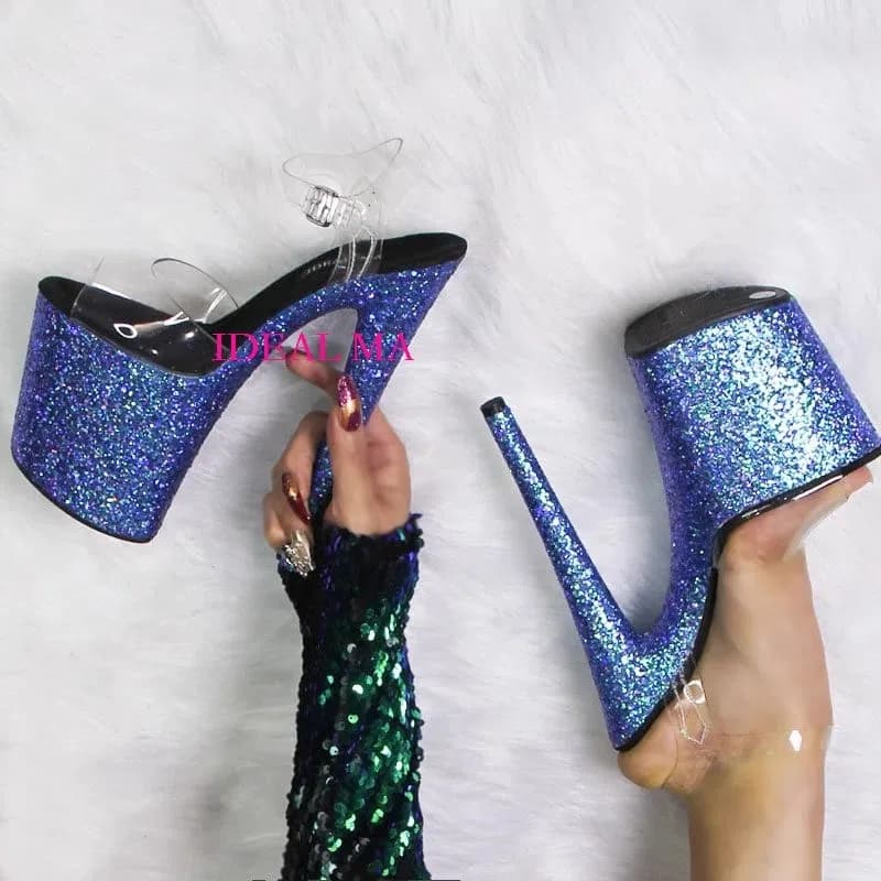 New high heels from glossy performance 20 cm stage catwalk dress T pole dance shoes sandals with high heel