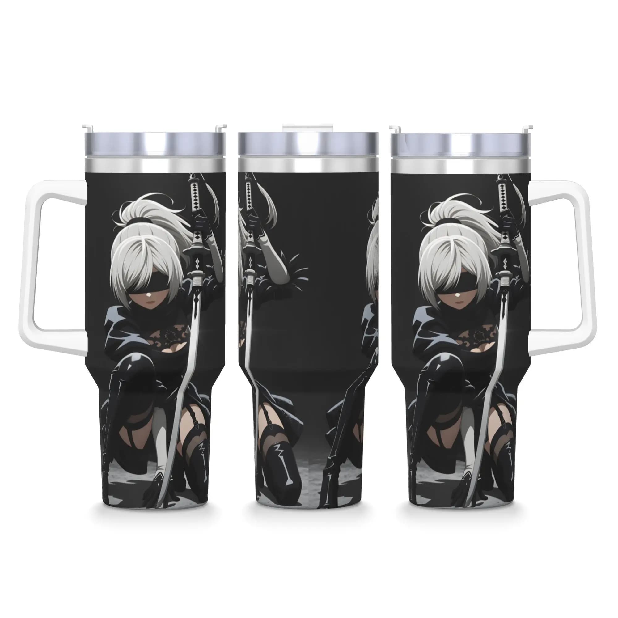 Tumbler N-Nier Automata, Bottiglia Termica per Bevande Fredde, Tazza Termica in Acciaio Inox, Tazza da Viaggio Personalizzabile per Auto