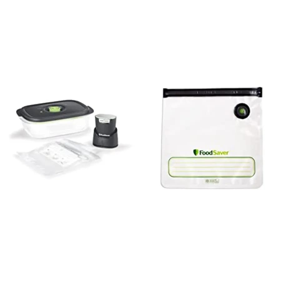 FS2160 Sigillatore Sottovuoto e Marinatore Portatile Multiuso con Sacchetti Riutilizzabili da 1 Gallone con Chiusura a Zip, Confezione da 8, Trasparenti e Resistenti