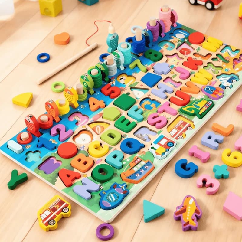 Gioco Educativo Montessori per Bambini: Blocchi Magnetici con Tavola di Conteggio in Legno per Imparare Matematica, Numeri, Forme e Colori