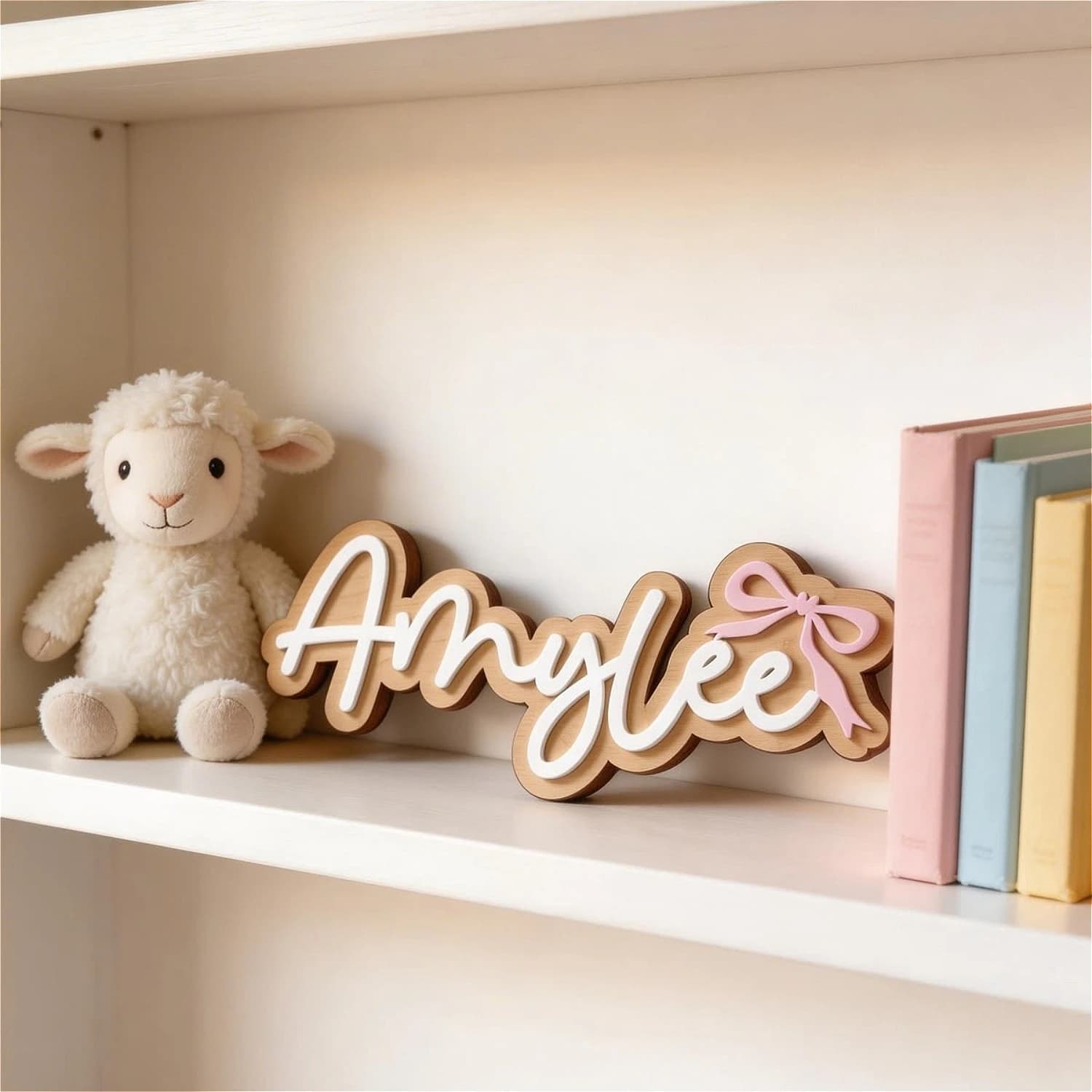 1 pezzo di targa in legno con motivo a fiocco, perfetta per la decorazione della parete di casa e un regalo ideale per amici e familiari.