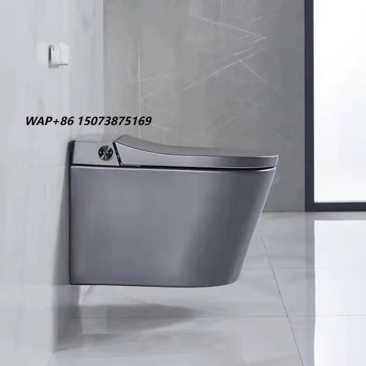 New Design Bathroom Ceramic Wall Mount Drain Intelligent Automatic Matt Grey Color Wall Hung Smart Toilet Bowl with Bidet