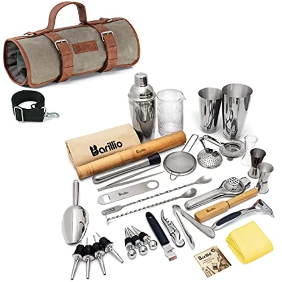 Set Shaker per Cocktail, Kit da Barman con Borsa da Viaggio: Set Completo di Utensili da Bar, Essenziali per Barman, Mixology Premium