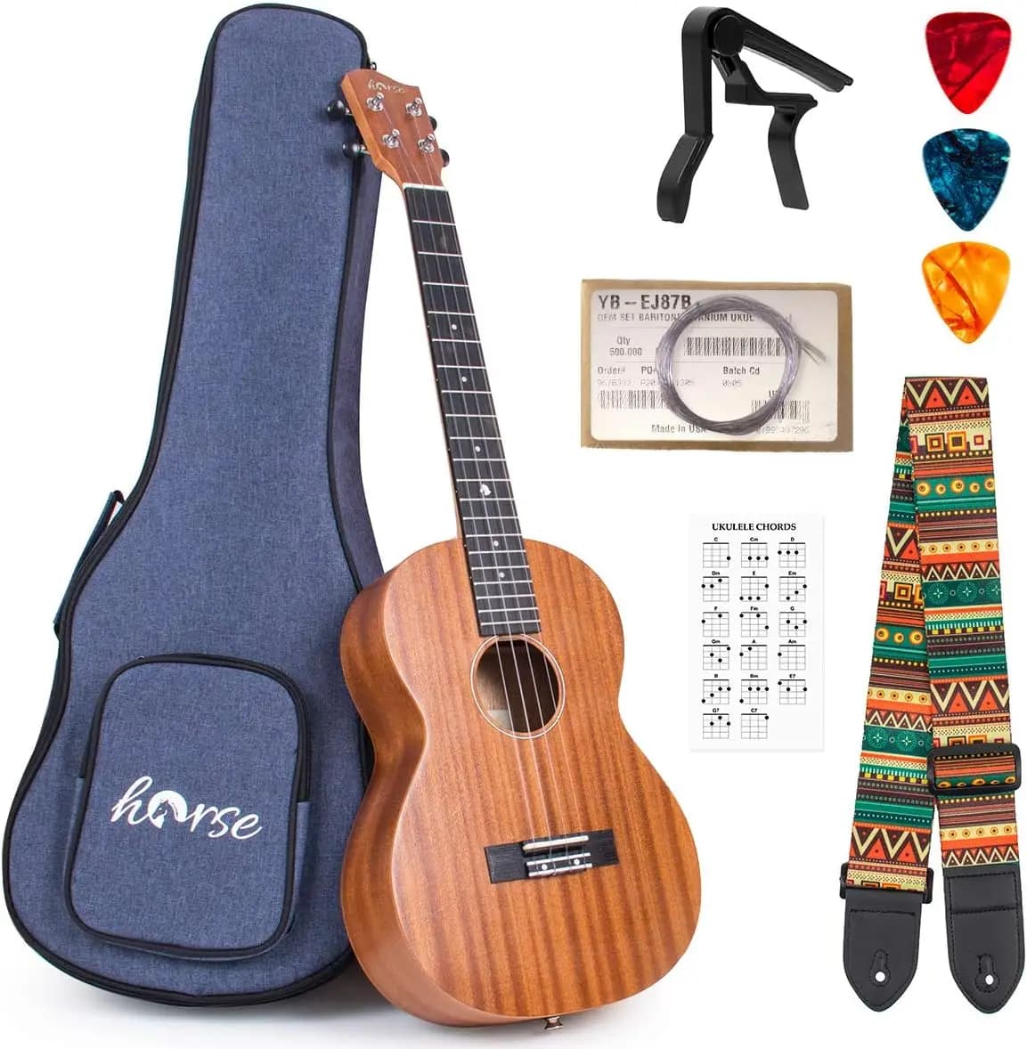 Professional 30-Inch Baritone Ukulele for Adults, Beginner Kit with Gig Bag, Strap, and Strings – Hawaiian Style Ukelele Instrument