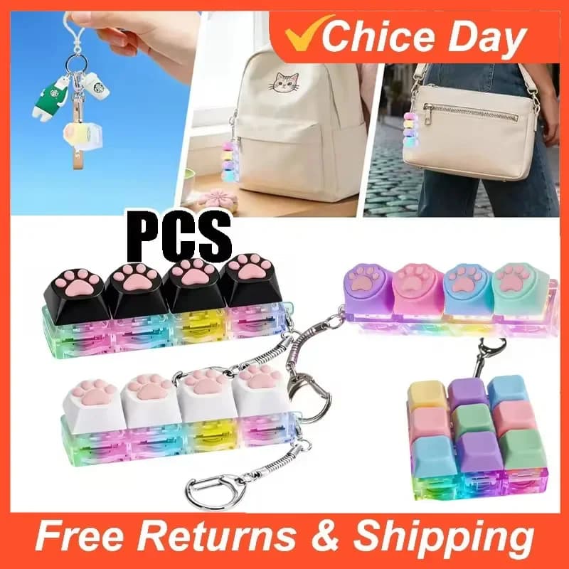 Portachiavi in Silicone a Forma di Zampa di Gatto Luminosa, Giocattolo Antistress con Pulsante Click, Gadget Portatile Carino per Ufficio