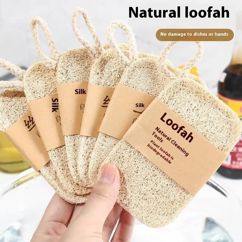 Set di 6 Spugne Naturali Luffa per Lavaggio Piatti, Panno per Pulizia, Spugna Abrasiva, Strumento per Rimuovere Macchie d'Olio, Spazzola per Pulizia Cucina