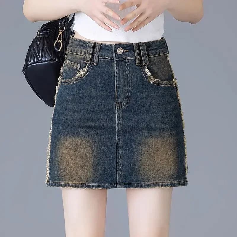 Women's High Waist Jeans skirts Y2k Vintage Casual Aesthetic Summer 2025 Women's jeans skirt in Korean style A cheap