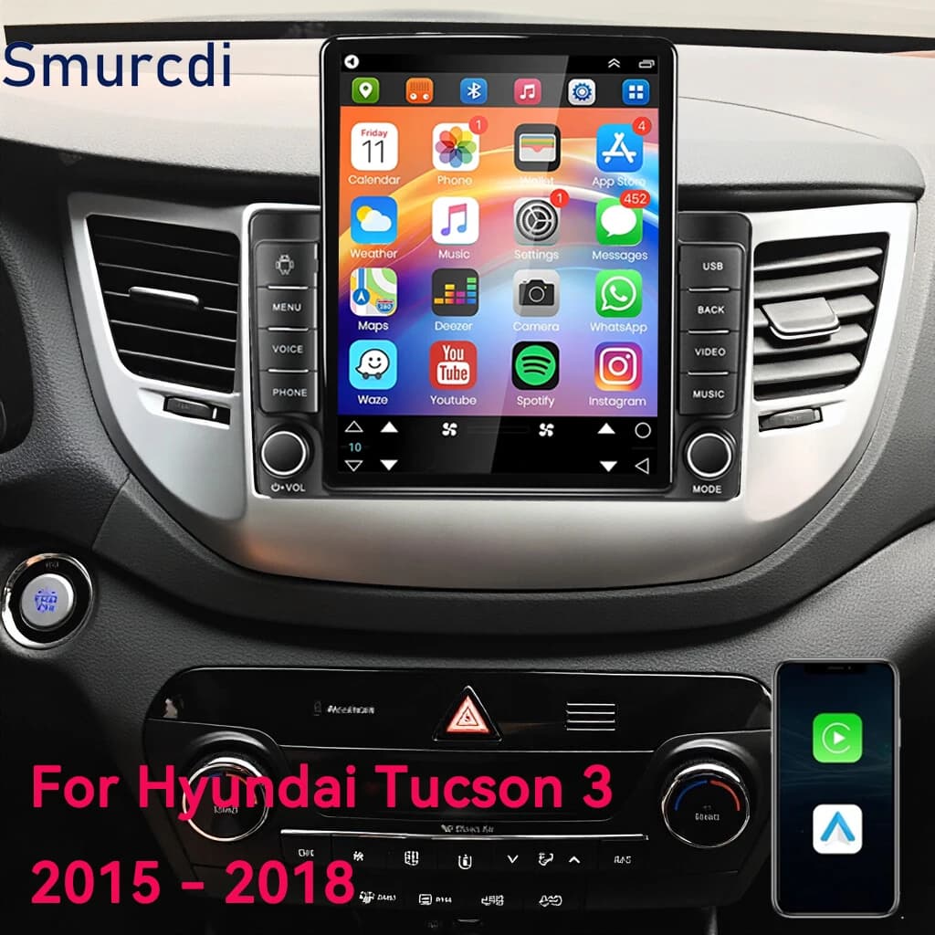 Autoradio Android 16 da 9,7 pollici con Carplay per Hyundai Tucson 3 2015 2016-2018, lettore multimediale video, navigatore GPS.