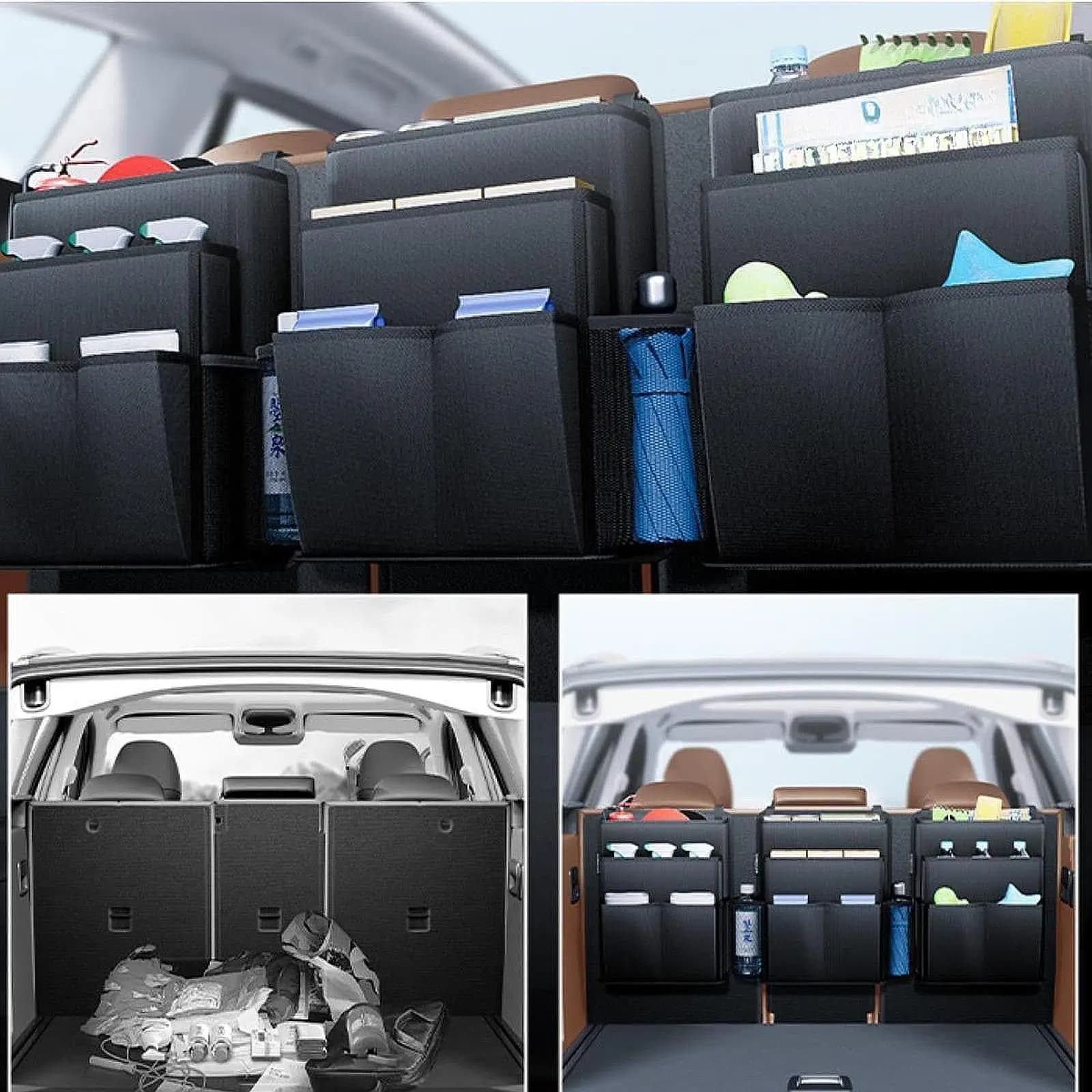 Organizer per sedile posteriore auto, accessorio impermeabile per bicchieri, snack e giocattoli
