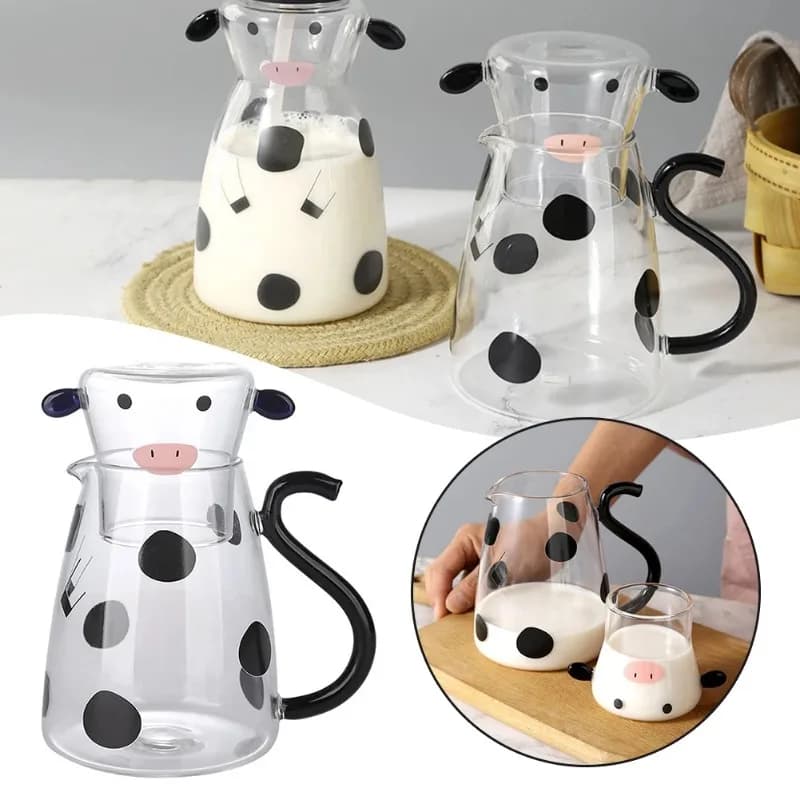 Cold water bottle with handle, nice cow-shaped cup, herbal teapot, cold milk bottle and drinks, kitchen accessories
