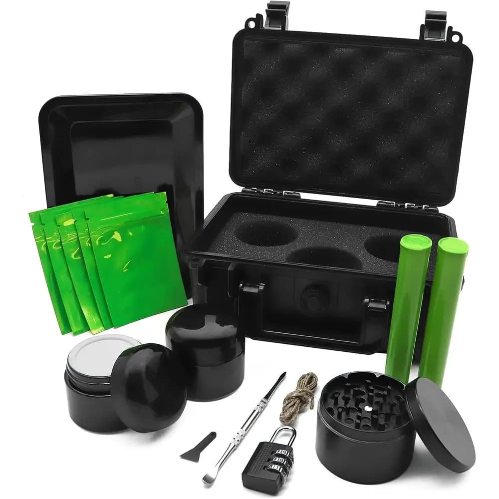 Vakuny Smell Proo Storage Box - ABS plastic container with key lock - Waterproof portable box - Black padded storage box - 14