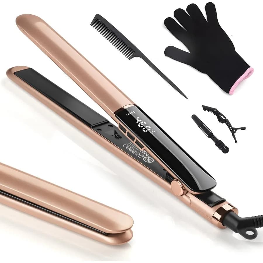 Piastra per Capelli con Piastre in Ceramica Flottanti per Capelli Lisci e Morbidi, Doppio Voltaggio, Display Digitale 150 ° C 230 ° Piastra per Capelli in Ceramica