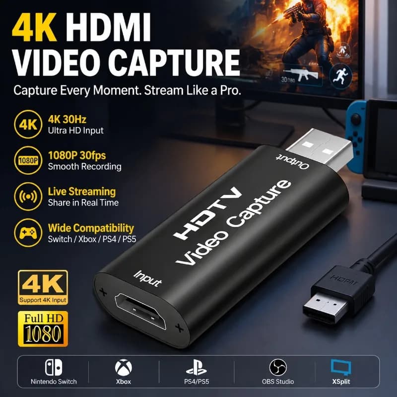1080P High Definition HDMI To USB 2.0 Video Capture Card Lossless Image Output Adapter Support Live Streaming Game Recording